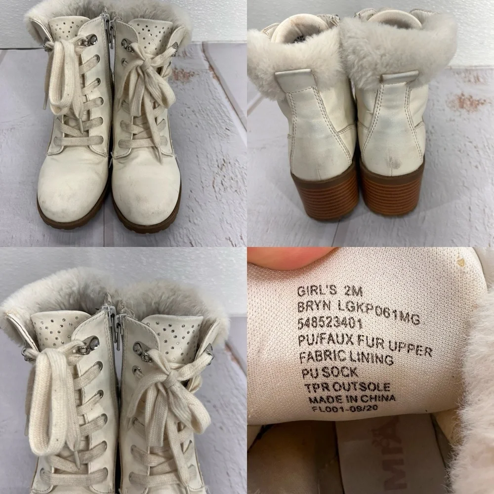 Mia Girl creamy white boots‎ Fur Top Sparkly tongue SIZE 2M